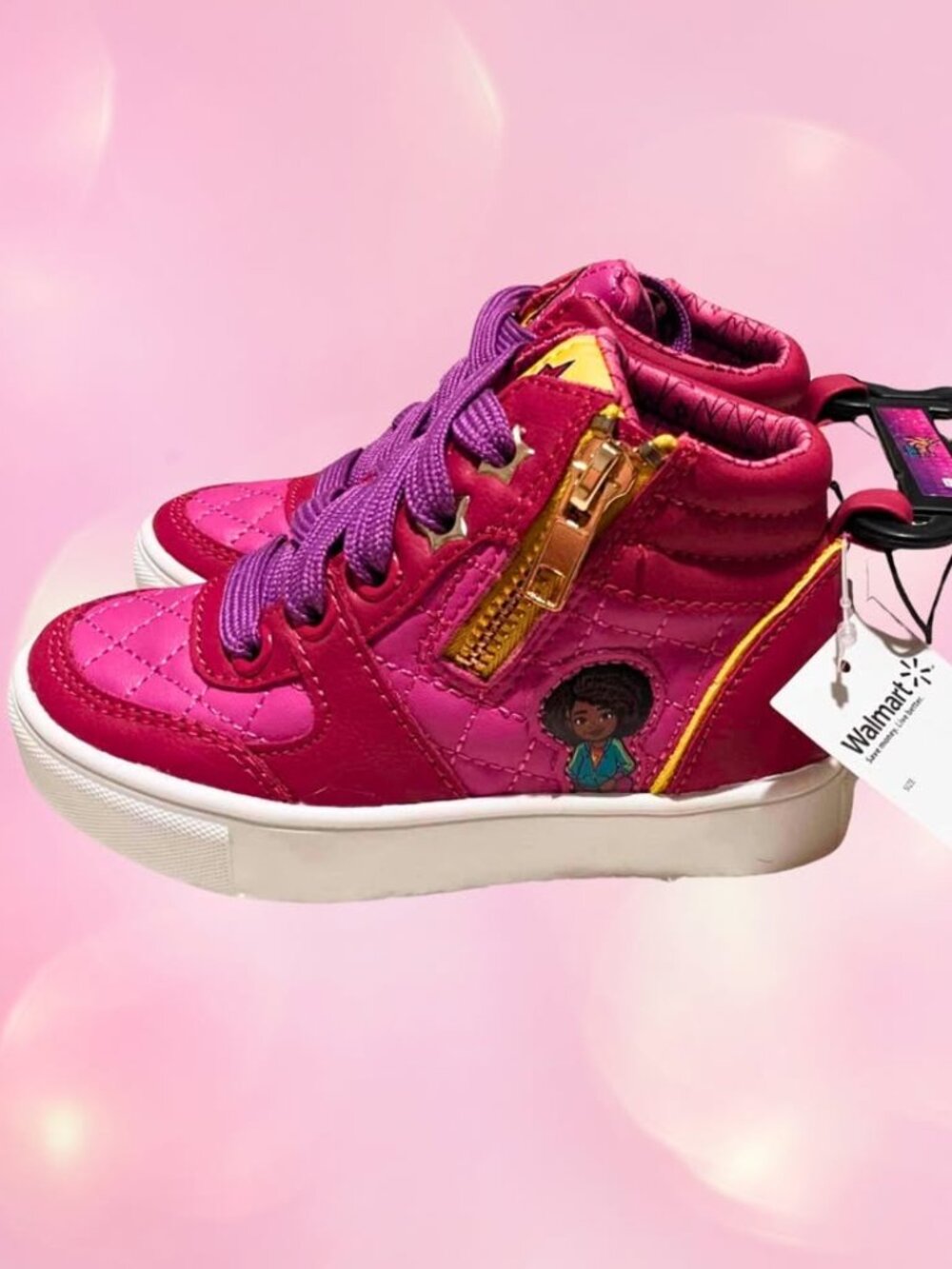 Pink Glitter Toddler High Top Sneakers | Zip Lace Character Shoes 9